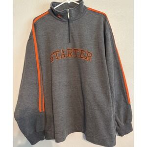 Vintage-Vibe Starter Quarter Zip Pullover Sweatshirt Retro Orange Grey Size L